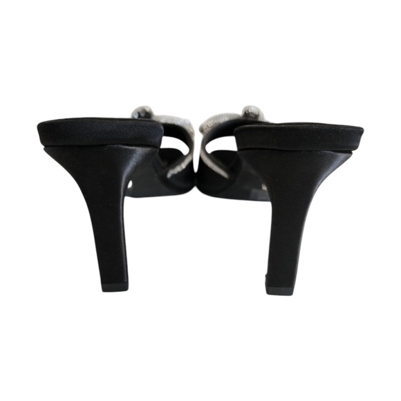 Vodvob Rhinestone Bow Black Square Toe Heels Women's Size 8 - Picture 9 of 13